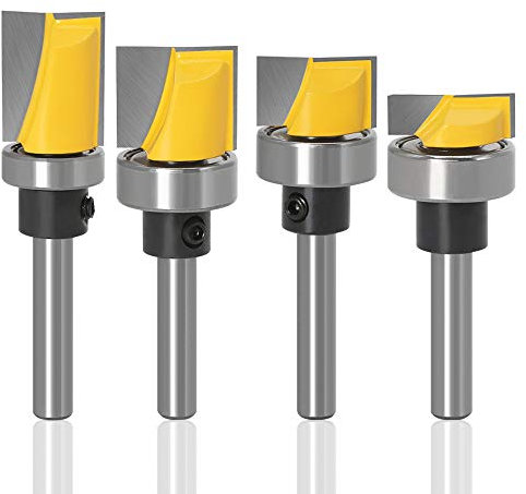 Yakamoz 4Pcs 1/4 Inch Shank Hinge Mortising Flush Trim Template Router Bit Set with Ball Bearing Carbide Tipped Router Bits Wood Milling Cutter Tool