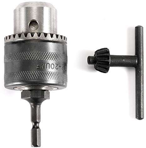 BlueNatHxRPR 1/2(13mm) Drill Chuck with 1/4 Quick Change Hex Drive and Wrench to Drill