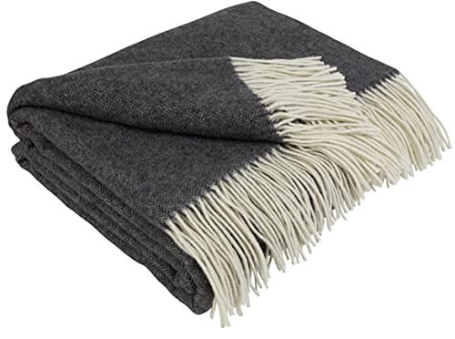 LYHome Plaid Cachemire et Merinos - Couverture pour Le Canape Le Lit, Couvertures Luxe en Laine de Mouton Grande Taille, Chaude Doux Automne et Hiver (140 x 200 cm | Gris Foncé avec Blanc Chevron)