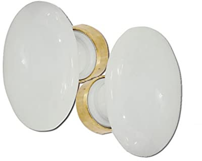 Bouton double GM OVALE de porte intérieure porcelaine de LIMOGES blanc sur laiton poli