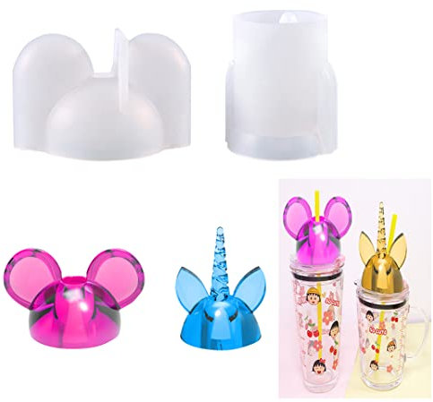 DIYBravo 2Pcs Straw Topper Resin Moulds Mouse Unicorn Head Shape Straw Decoration Silicone Mould Crystal Epoxy Resin Casting Moulds DIY Handmade Craft Making Cute Ornament (Transparent)