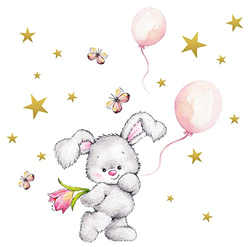 Little Deco Wandtattoo Kinderzimmer Mädchen Deko Wandsticker Baby Hase Luftballon Sterne Schmetterling Boho Aufkleber Wandbild selbstklebend für Kinder DL212-28
