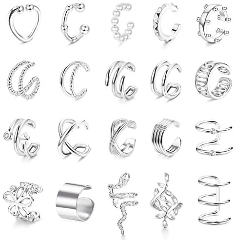 YADOCA 20PCS Ear Cuff Set Damen Ohrmanschette Earcuffs Helix Knorpel Clip auf Wickelohrring Fakepircings Ohr Cuffs Ohrklemme Gold/Silber Ohrpiercing Set