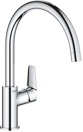 GROHE Start Edge Quickfix Single-Lever Sink Mixer with High C-Spout with 360° Swivel Area, Chrome Easy to Fit with Quickmount 31866000