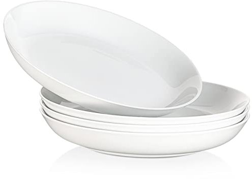 MALACASA Série REGULAR 1360ml Assiettes à Pâtes en Porcelaine, Assiettes Creuses, Service de Bols à Salade 4 Pièces, Blanc