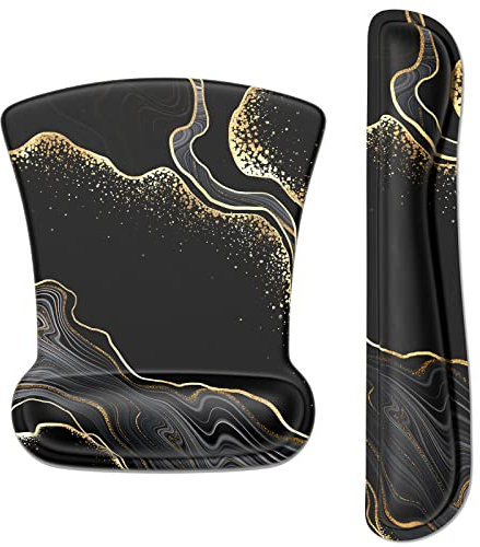 ITNRSIIET Tapis de Souris de Jeu avec Support de Poignet, Support de Poignet Clavier et Tapis de Souris avec Repose-Poignet, Base antidérapante en polyuréthane, marbré Noir doré