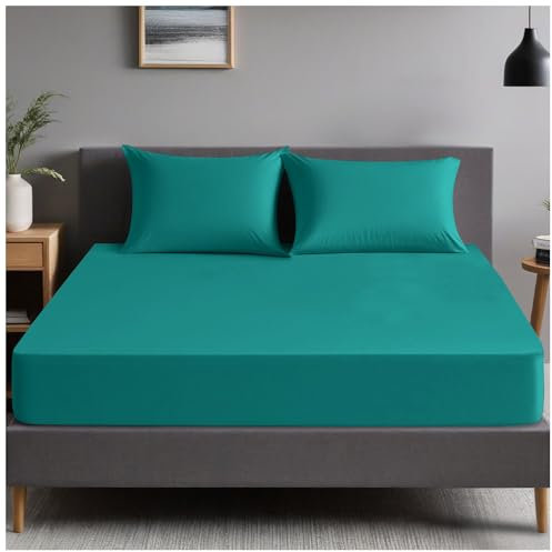GC GAVENO CAVAILIA | Extra Deep 10(25cm) - Non Iron Percale Pollycotton Fitted Sheets (152 x 203 Cm) - King | Deep Teal