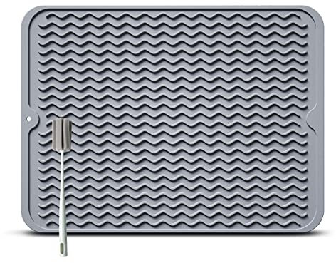 Bibykivn Grand Tapis Egouttoir Vaisselle - Tapis Évier Épais pour Un Séchage Rapide, 40 x 30 cm Tapis de Séchage avec Éponge Brosse, sans BPA, Égouttoir à Vaisselle Pliable - Antidérapant