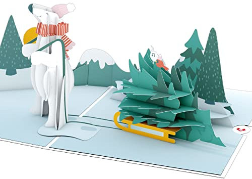 Lovepop® Bärige 3D Pop-Up Karte Weihnachten Weihnachtskarte Wald mit Bär Schlitten Beary Merry Christmas | Versteckfach für Geld & Gutscheine | inkl. Umschlag & ausziehbare Notiz