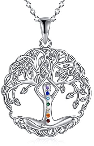 YAFEINI Lebensbaum Kette für Damen 7 Chakra Halskette Sterling Silber Kreuz Chakra Halsketten für Mama Frauen Mädchen(Baum des Lebens Halskette)