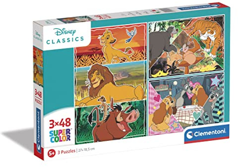 Clementoni - 25285 - Supercolor Puzzle - Disney Classics - 3x48 Pieces, Jigsaw Puzzle For Kids Age 5, Puzzle Cartoon, Made In Italy