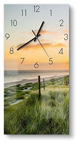 DEQORI Glasuhr | horizontal 30x60 cm | Motiv Leuchtturmliebe | große XXL Design Uhr aus Glas | leise Wanduhr für Wohnzimmer & Küche | moderne Hingucker Uhr für die Wand