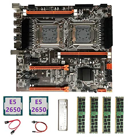 Lodokdre X79 Dual CPU Motherboard+2XE5 2650 CPU+4X4GB DDR3 1600Mhz RECC RAM+SATA Cable+Switch Cable+Baffle LGA2011 M.2 NVME