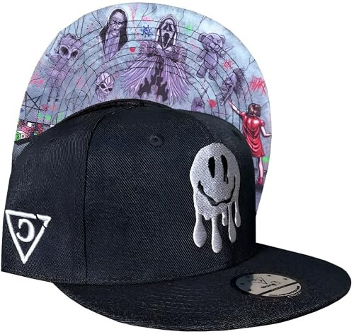 Capiche [99+ Designs] Smiley Gesicht Hut, Wall Drawing, Horror, Snapcap, Basecap Snapback Herren, Snap Back, Heavy Metal Cap Herren, Gruseliges Mädchen im Kleid, Satanische Bilder, Emo Hut, Psycho