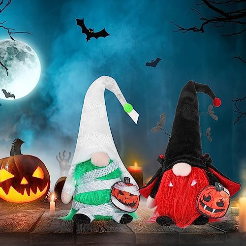 Halloween Deko Wichtel, Halloween Wichtel Figuren, Vampir&Mumie Wichtel Deko zu Halloween, Handgefertigt Halloween Zwerg Plüsch Deko, Wichtel Puppe für Halloween Dekoration Party Deko (2 Stück)