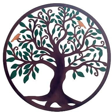 SIGNES GRIMALT Déco murale Arbre de vie en métal coloré, Marron et Vert, Collection Renaissance, Diamètre 60 cm