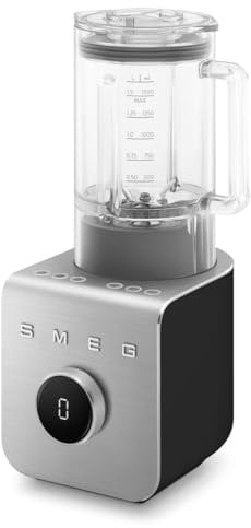Smeg, Blender Haute Performance BLC01BLMEU, avec Accessoires Inclus et Fonction Pulse, 5 Programmes Préréglés, 9 Niveaux de Vitesse, 2 Modes, Carafe Amovible, Puissance 1400W, Noir