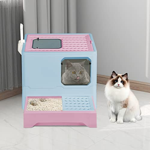 Vollständig Geschlossene Katzentoilette mit Deckel Schubladentyp Desodorierende Cat Litter Box Gross Faltbare Katzen klo mit Haustier-Kunststoffschaufel Geeignet-45 * 35 * 38 Seiten – blau