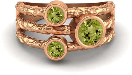 MOONEYE 0,70 Ctw-Runde Peridot Ring mit geteiltem Schaft, gehämmertes geteiltes Band, 925er-Sterlingsilber, Trio-Stein-Ring Roségold Vermeil, 50