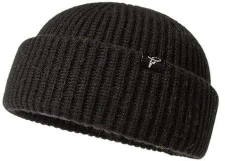 Comhats Herren Damen Schwarze übergroße L/XL Winter Kurze Fischer-Mütze Merinowoll-Mischung Strick-Skull-Watch-Cap für große Köpfe langlebige warme Mütze für kaltes Wetter