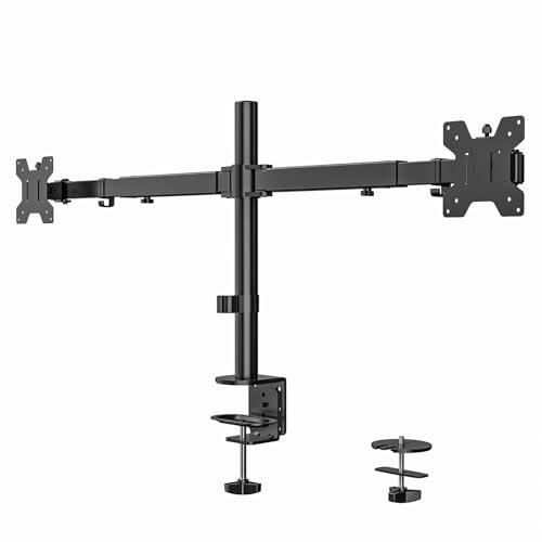 WALI Monitor Halterung 2 Monitore, Monitor Tischhalterung Höhenverstellbar Geeignet für Zwei Bildschirme bis zu 38 Zoll, Gewichtskapazität pro Arm 22 lbs, Schwarz(M002-38)
