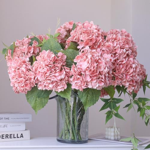 Buart 4 Stück 53,3 cm große Pfirsichblumen, künstliche Seidenhortensien, lebensechte Trockenblumen für Outdoor, Hochzeit, Weihnachten, Büro, Familienfeier, Wohnzimmer, Tischdekoration