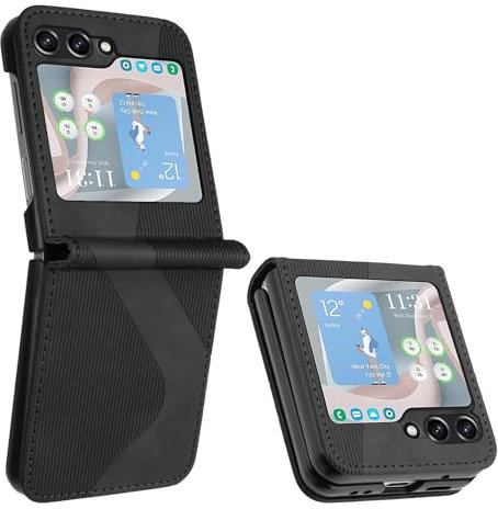 ZONNAVI Hülle für Samsung Galaxy Z Flip 5, PU Leder Handyhülle mit Kartenfächer und Standfunktion, Lederhülle Flip Wallet Case Schutzhülle für Samsung Z Flip 5 (Schwarz)
