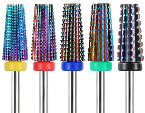 Bestgle 5Pcs Carbide Nail Drill Bits Set, 3/32 Inch Shank Professional Nail File Drill Bits XC C M F XF Nail E File Bits Safety Efile Nail Bits for Acrylic Nails Gel Polish Manicure