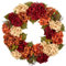 Corona de hortensias artificiales de 24 pulgadas, corona de flores falsas, hortensias artificiales de color rojo naranja para puerta delantera, corona floral para chimenea, cocina, granja, decoración