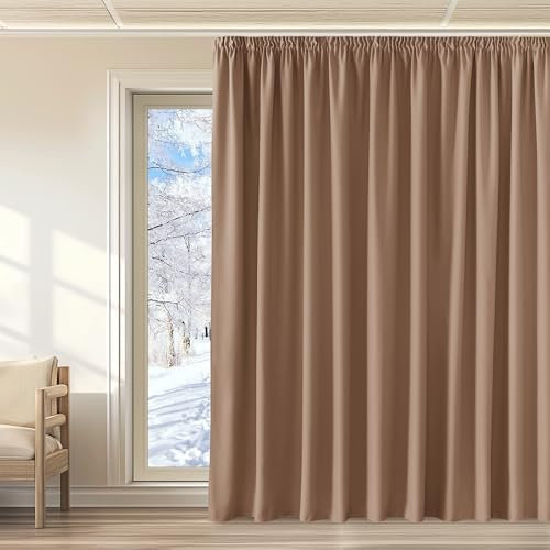 KGORGE Thermovorhang Hitzeschutz Kräuselband Gardinen für Große Fenster 1er Set 240 x 300 cm(HxB) Blickdichte Vorhänge für Schiene Verdunklungsvorhänge Wohnzimmer, Cappuccino