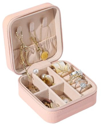 Dishaur Small Pink Travel Jewellery Box for Women, Mini Portable Jewelry Box Organiser, PU Leather Jewellery Case Holder for Girls