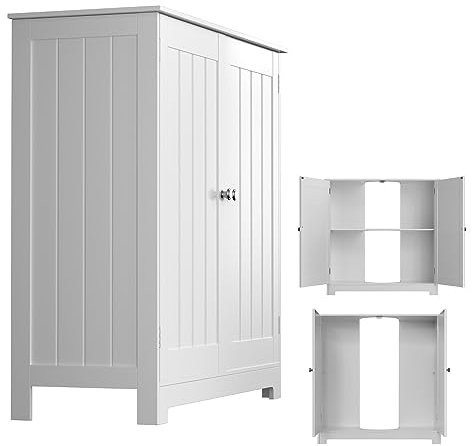 Mobile per lavabo da Bagno sotto l'unità lavabo,armadietto portaoggetti,da appoggio con Doppie Ante e ripiano a 2 Livelli,Forniture per Il Bagno,Porta Carta igienica L 23,6'' x P 11,81'' x A 23,