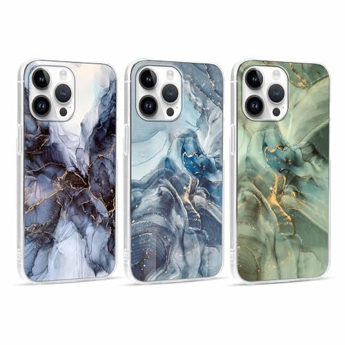Xylota 3 Stück Handyhülle für iPhone 14 Pro Max 6,7 Hülle, Transparent Case mit Aesthetic Marmor Muster, Weich Silikon Ultra Dünn TPU Stoßfeste Kratzfest Schutzhülle Cover für iPhone 14 Pro Max,01