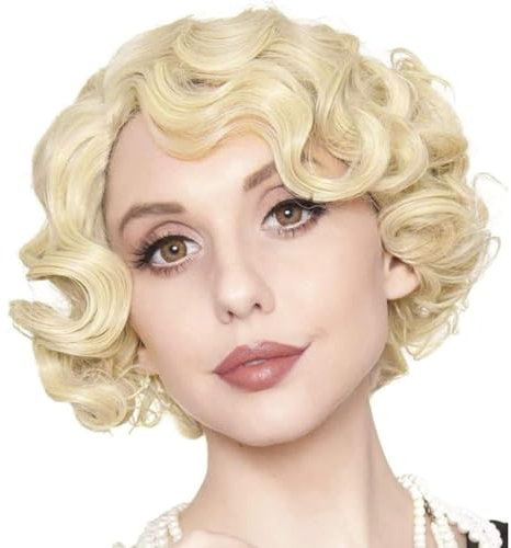 Siudus Damen Blonde Kurze Perücken 1920er Jahre Finger Welle Haar Perücke Natürliche Synthetische Hitzebeständige Faser Cosplay Tägliche Perücke