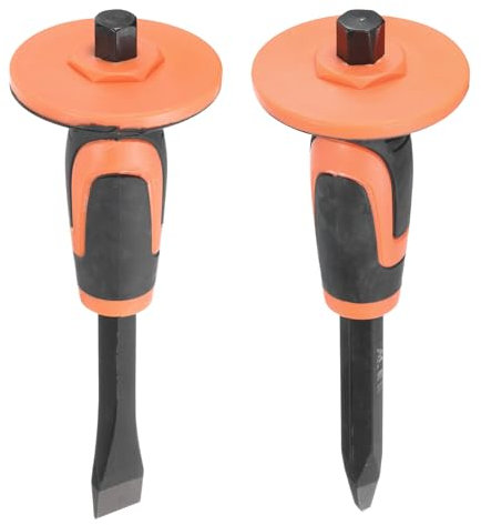 sourcing map 1Set Masonry Chisel 9.7 Flat Pointed Head with Hand Guard Protection Flat Chisel Rock Concrete Mortar Stone Chisel for Stone Brick Breaking Carving Demolishing Splitting