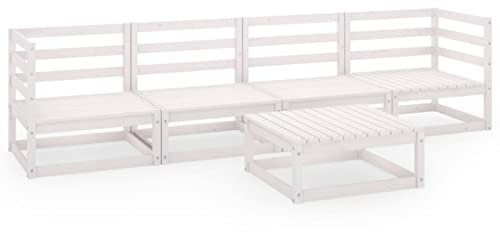 Rantry Casa - Juego de sofás de jardín de 5 piezas, color blanco, de madera maciza de pino, tumbonas para tomar el sol, tumbonas de jardín, tumbona de piscina exterior/interior piscina