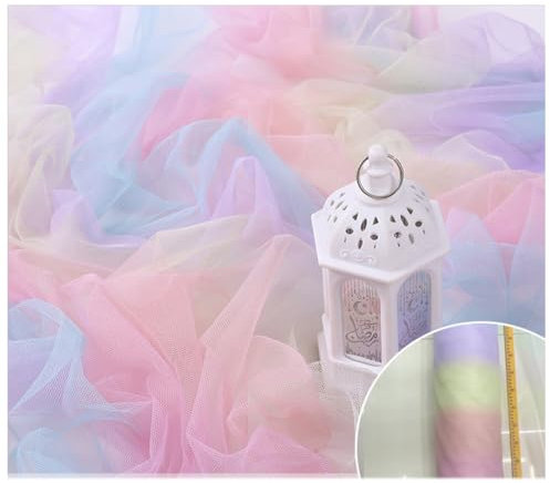 Wisafory Tüllstoff Mehrfarbiger Tüll Netzstoff Tüllband Meterware Bunte Farbverlauf Tüllstoff Nähen Basteln Stoff Dekorationen für Tutu, Rock, Kleid, DIY Handwerk 10# 100×150cm