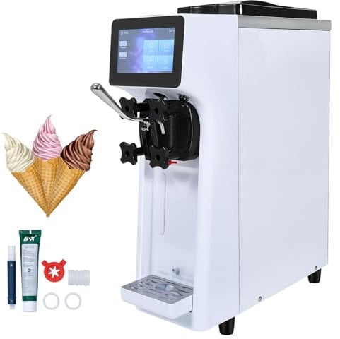 VEVOR Kommerzielle Eismaschine, 10 L/h Leistung, Softeismaschine Einzelne Geschmacksrichtung, Arbeitsplatte, 4 L Trichter, 1,6 L Zylinder, Touchscreen, Automatische Reinigung, Vorkühlung Snackbars