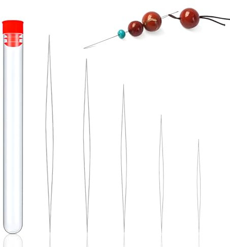 MYHOGOOD 5 Pcs Beading Needles, Elastic Steel Big Eye Bead Needle with Storage Bottle, Collapsible Embroidery Needle Bead Needles for Seed Beads Bracelet Jewellery Making