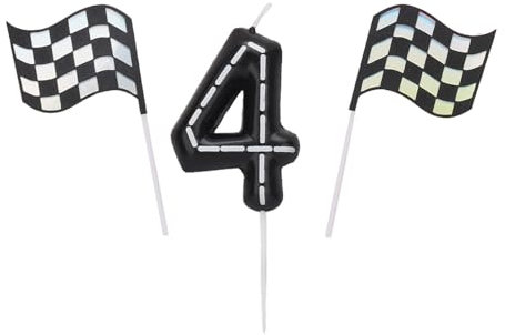 Bolosa Geburtstagskerzen Zahlen 4, Kerze 4. Geburtstag, Geburtstagskerzen Schwarzes und weißes Rennwagen, Geburtstagskerzen Kinder, Geburtstagskerzen fürTorte, Birthday Candles, mit Tortendeko