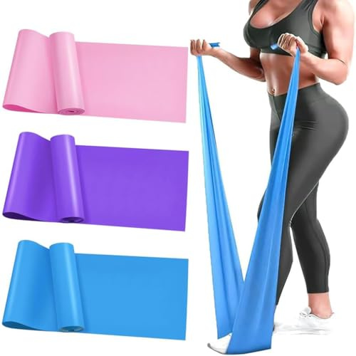 3Pcs Resistance Bands Set, Long Stretch Resistance Exercise Bands with 3 Resistance Levels,Workout Bands for Women Men, for Yoga, Pilates,Gym Strength Training and Physiotherapy (Pink, Purple, Blue)