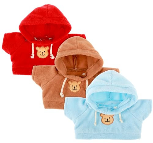 3 Stück Mini-Bär-Kleidung Bären Puppen Kleidung,Bären-Kleidung,Stofftier Kleidung Für Die Meisten 12-16-Zoll-Bären Machen Sie Ihre Eigenen Plüschpuppen-Outfits Und Zubehör-(Rot, Blau, Braun)