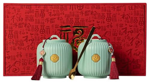 LUZZILE Tea Canister Palace Style Red Lantern Tea Can, Wedding Candy Can, Ceramic Sealed Tea Storage Can Tea Tin