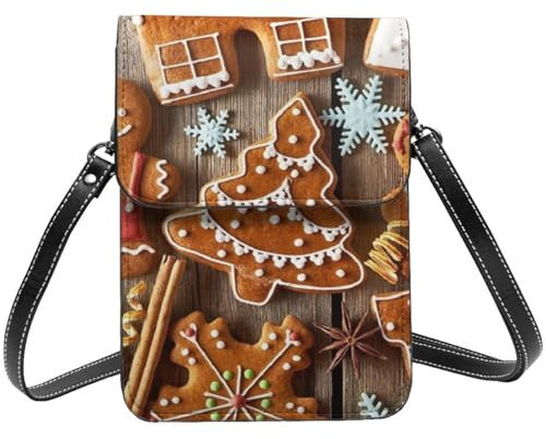 FLYIFE Sac à bandoulière pour téléphone portable en cuir avec rabat - Motif biscuits en pain d'épice - Petit sac à bandoulière pour filles et femmes, Noir , Taille unique