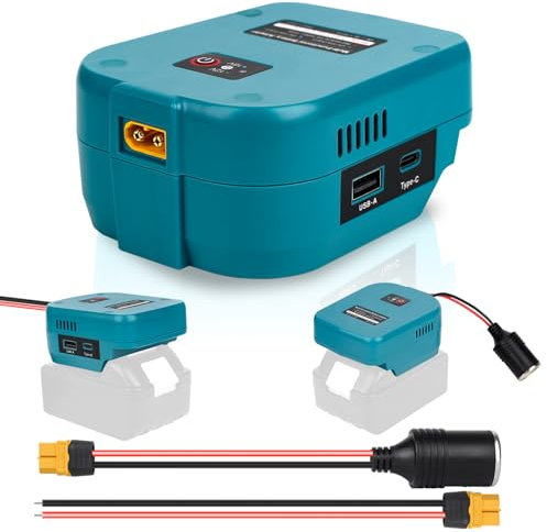 Fiihio for Power Wheels Battery Adapter Compatible with Makita 18V Battery, 18V to 12V Step Down Power Converter with USB & Type C, XT60 Ports for RC Car, DIY Projects (1 Pack)