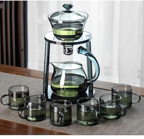 IUBGFTO Hitzebeständiges Teeservice, Wasserumleitung, rotierende Deckelschüssel, automatische Teemaschine, Faule Kungfu-Teekanne zum Trinken