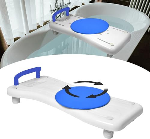 NAIZY Badewannenbrett 75,5x34cm Badewannensitz Senioren Erwachsene mit 360° Drehplatte 41-63cm Einstellbar Wannenbrett PP Sitzbrett MAX. 150KG, Blau Griff