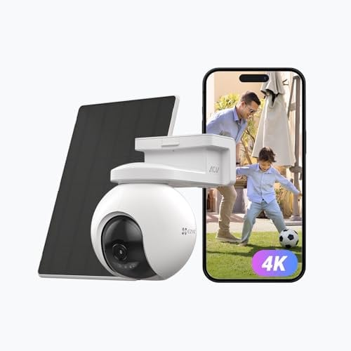 EZVIZ 4K Solar Überwachungskamera Aussen Akku, 360° PTZ Kabellose WLAN Kamera mit Solarpanel, 10400 mAh Akku, 8MP Farbnachtsicht, KI Personen- und Fahrzeugerkennung, Zwei-Wege-Audio, CB8 Pro 4K Kit