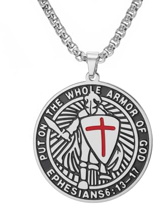 Amaxer The Whole Armor of God Kreuz Anhänger Halskette Epheser 6:16-17 Tempelritter Kreuzritter Religiöses Amulett Edelstahl Schmuckkästchen Kette Halskette