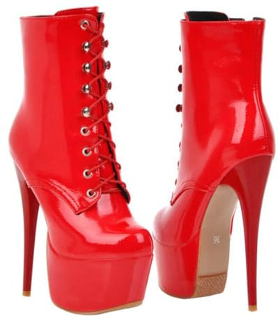 Healvian Stivali Da Donna Corti in Vernice Tacco e Allacciatura Materiali Confortevoli Traspiranti e Antiscivolo Design Alla Moda Ed Elegante